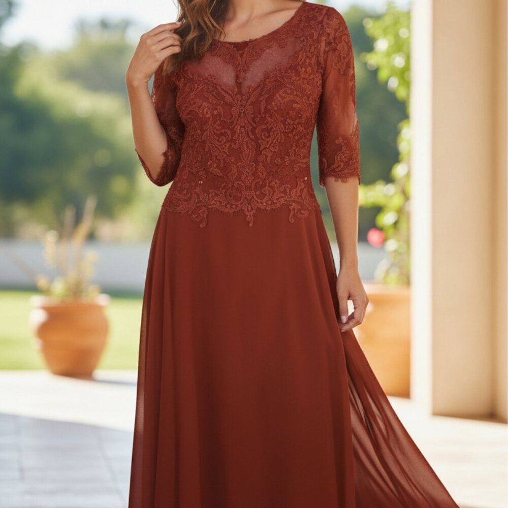 JJ'S House burnt orange Mother of the Bride Dress 3/4 Sleeve Womens Size 14/16